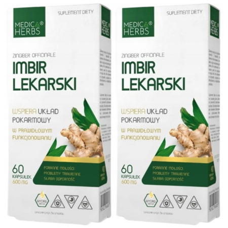 Imbir Lekarski 600 mg 60 kapsułek Medica Herbs – suplement diety na trawienie i odporność