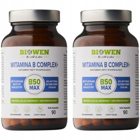 Biowen Witamina B Complex+ – kompleks witamin B w 90 wegańskich kapsułkach, wsparcie energii, urody, odporności i układu nerwowego
