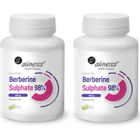 Berberyna siarczanowa Aliness 98% – 400 mg, 60 kapsułek VEGE, suplement diety wspierający poziom glukozy i metabolizm