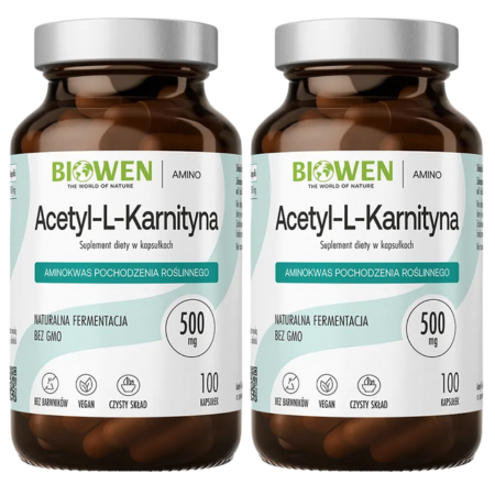 2x Biowen Acetyl-L-Karnityna ALCAR 500 mg 100 kapsułek VEGE suplement diety.png