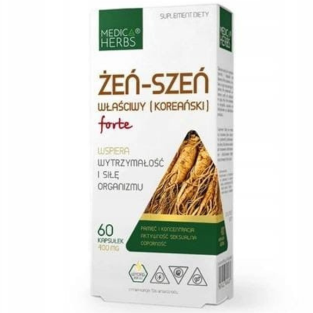 Żeń-szeń właściwy Panax ginseng Medica Herbs – energia, koncentracja, odporność – 60 kapsułek