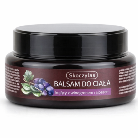 Naturalny balsam do ciała Skoczylas z aloesem i winogronem, 200 ml – nawilżający, regenerujący, do każdego typu skóry, bez syntetycznych dodatków.