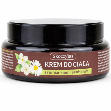 Skoczylas Krem do ciała z rumiankiem i jaśminem 200 ml – naturalny krem pielęgnacyjny do ciała, łagodzący i nawilżający skórę, idealny dla skóry wrażliwej i suchej.