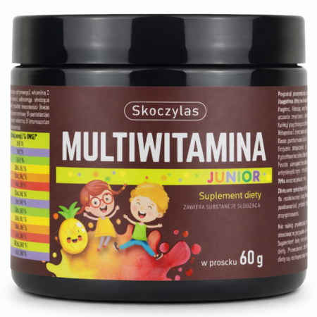 Skoczylas Multiwitamina Junior – naturalny kompleks witamin w proszku dla dzieci, wspierający odporność i prawidłowy rozwój, 60 g.