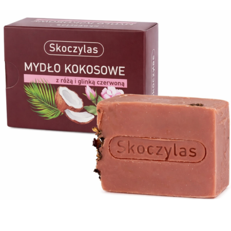 Skoczylas Mydło Kokosowe z Różą i Czerwoną Glinką 100 g – naturalne, ręcznie robione mydło do twarzy i ciała