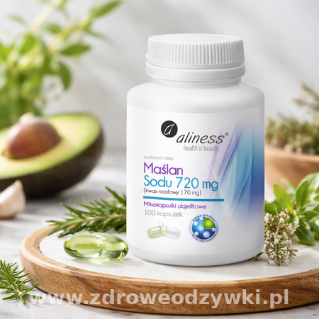 Maślan sodu Aliness 720 mg – 100 kapsułek VEGE – wsparcie dla jelit i układu pokarmowego