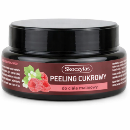 Skoczylas PEELING cukrowy do ciała malinowy 200 ml – naturalny peeling z cukrem i maliną, wygładzający i odżywiający skórę, pozostawiający ją miękką i pachnącą.
