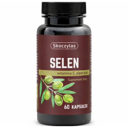 Skoczylas SELEN witamina E, piperyna 60 kapsułek – suplement diety wspierający ochronę komórek przed stresem oksydacyjnym, zawierający selen, witaminę E i piperynę dla lepszej przyswajalności.