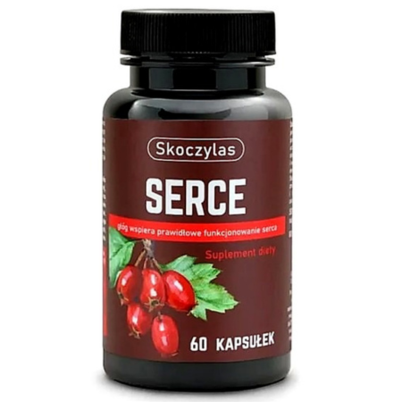 Skoczylas Serce – suplement diety z głogiem, serdecznikiem i L-lizyną, wspierający zdrowie układu sercowo-naczyniowego i prawidłowe krążenie, 60 kapsułek.