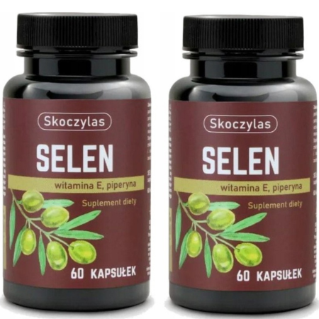 Skoczylas SELEN witamina E, piperyna 60 kapsułek – suplement diety wspierający ochronę komórek przed stresem oksydacyjnym, zawierający selen, witaminę E i piperynę dla lepszej przyswajalności.