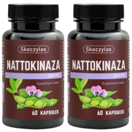 2x  Nattokinaza 2000 FU Skoczylas – suplement diety w kapsułkach VEGE, naturalny enzym z fermentowanej soi natto, 60 kapsułek