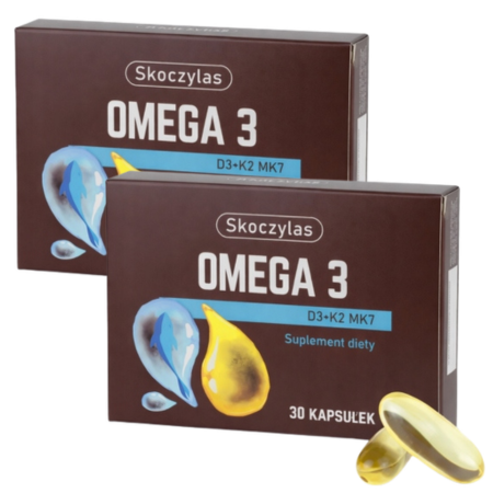2x Skoczylas Omega 3 D3 + K2 MK7 – DHA 712 mg, EPA 254 mg, 30 kapsułek, suplement omega 3 z witaminą D3 i K2