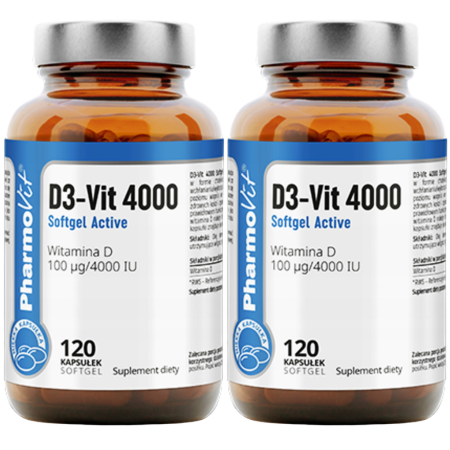 2x Pharmovit Clean Label D3-Vit 4000 Softgel D-Active – Witamina D3 4000 IU – 120 kapsułek