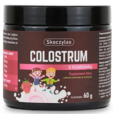 Skoczylas Colostrum z truskawką 60 g IgG 30% suplement odporność dla dzieci i dorosłych