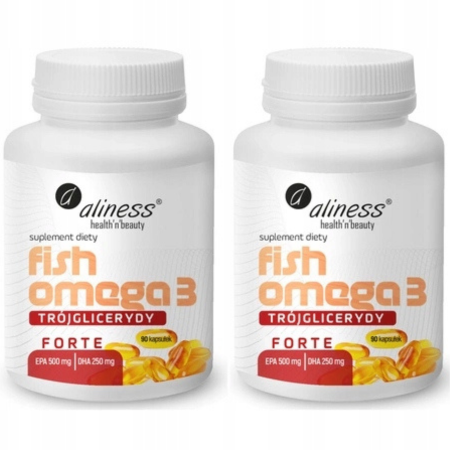 Fish Omega 3 FORTE Aliness – kwasy tłuszczowe Omega-3 w formie trójglicerydów, wsparcie serca, mózgu i wzroku – 90 kapsułek