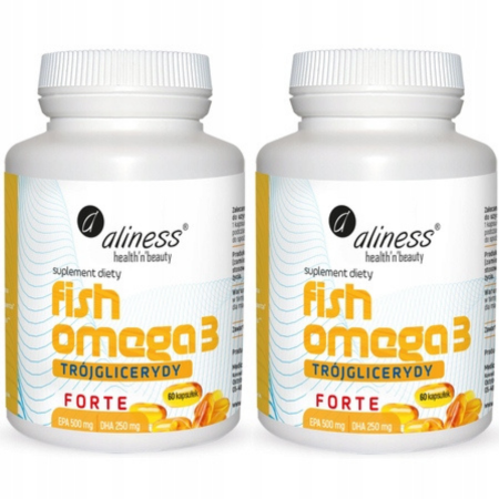 Fish Omega 3 FORTE Trójglicerydy 500/250mg Aliness – naturalny olej rybi w kapsułkach, wysokie stężenie EPA i DHA, 60 kapsułek