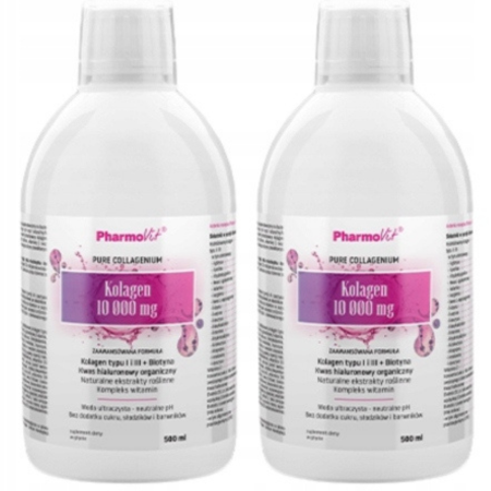 Pharmovit Kolagen 10 000 mg – płynny suplement diety z kolagenem typu I i III, kwasem hialuronowym, aloesem, witaminą C i ekstraktami roślinnymi – 500 ml