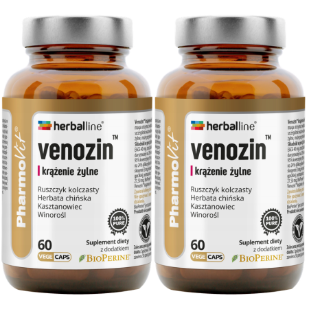 Pharmovit Venozin™ – Krążenie żylne – suplement diety z ekstraktami roślinnymi i BioPerine® – 60 kapsułek Vege