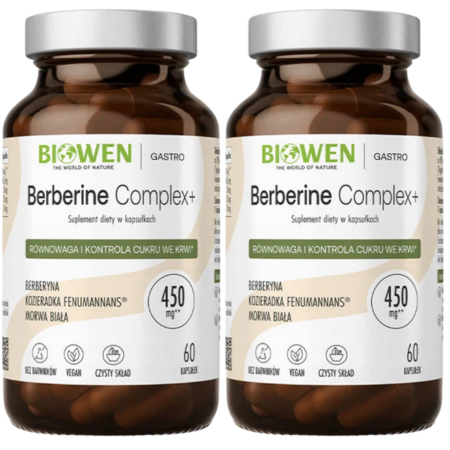 2x Berberine Complex+ Biowen 510 mg – 60 kapsułek, suplement diety z berberyną, kozieradką Fenumannans® i morwą białą, wspierający poziom cukru i metabolizm