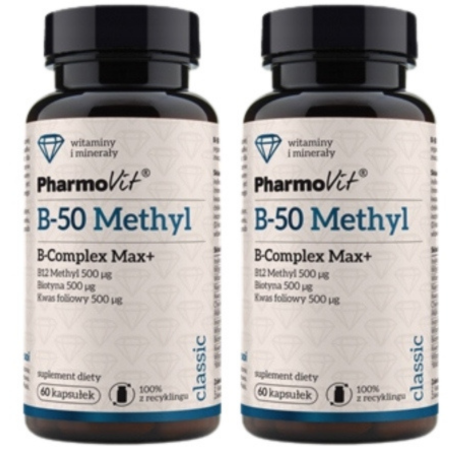 B-50 Methyl B-Complex Max+ – kompleks witamin z grupy B, metylokobalamina, cholina, 60 kapsułek, zdroweodzywki.pl