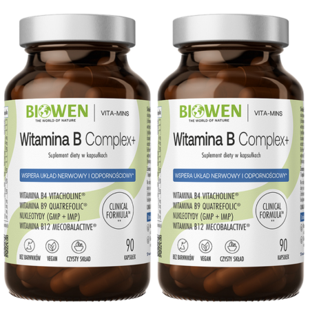 Biowen Witamina B Complex+ – kompleks witamin B w 90 wegańskich kapsułkach, wsparcie energii, urody, odporności i układu nerwowego
