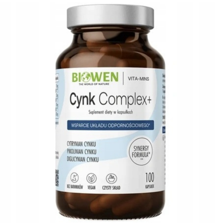 Biowen Cynk Complex+ 3 Formy Cynku 100 kapsułek – cytrynian, pikolinian i diglicynian cynku