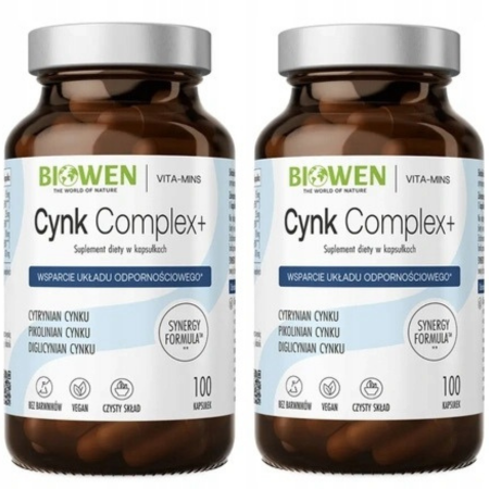 Biowen Cynk Complex+ 3 Formy Cynku 100 kapsułek – cytrynian, pikolinian i diglicynian cynku