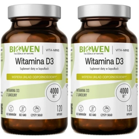 Biowen Witamina D3 120 kapsułek – naturalna D3 z lanoliny w oliwie z oliwek, czysty skład