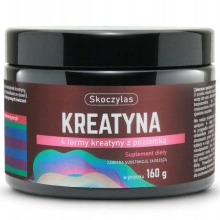 Skoczylas Kreatyna 4 Formy z Poziomką 160 g – monohydrat, HCl, cytrynian i pirogronian kreatyny