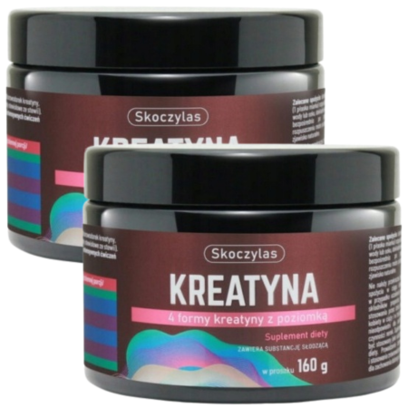 Skoczylas Kreatyna 4 Formy z Poziomką 160 g – monohydrat, HCl, cytrynian i pirogronian kreatyny