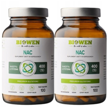 N-acetylo-L-cysteina (NAC) Biowen – 400 mg – wsparcie dla glutationu i detoksykacji organizmu – 100 kapsułek Vege
