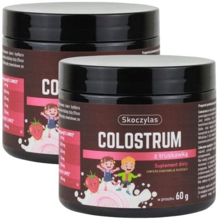 Skoczylas Colostrum z truskawką 60 g IgG 30% suplement odporność dla dzieci i dorosłych
