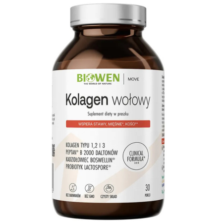 Biowen Kolagen wołowy z glukozaminą, MSM i boswellią – 225 g