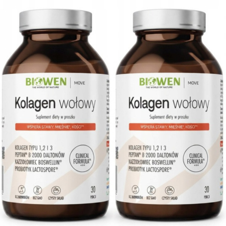 2x Biowen Kolagen wołowy z glukozaminą, MSM i boswellią – 225 g.