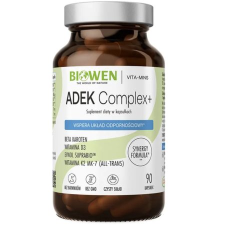 Biowen ADEK Complex+ – kompleks witamin A, D3, E i K2 w kapsułkach, 90 szt