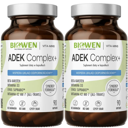 2x Biowen ADEK Complex+ – kompleks witamin A, D3, E i K2 w kapsułkach, 90 szt