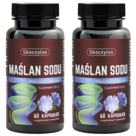 Skoczylas Maślan Sodu + FOS z Witaminą B1 DR – zestaw 2 × 60 kapsułek