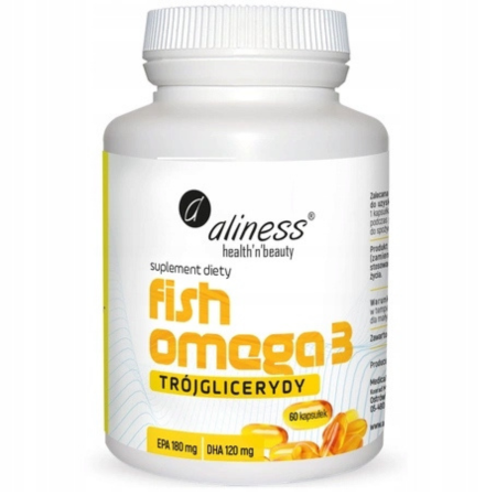 Aliness Fish Omega 3 Trójglicerydy EPA 180 mg DHA 120 mg 60 kapsułek suplement diety