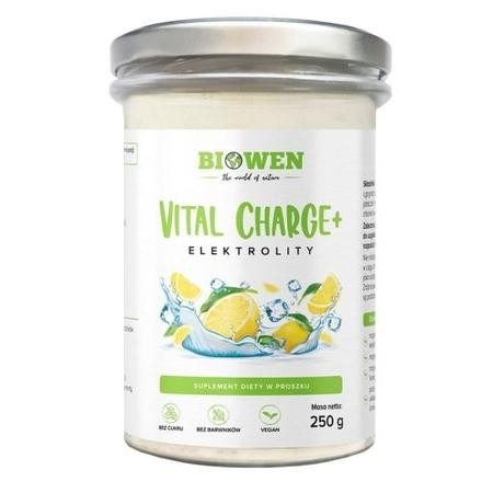 Biowen Vital Charge+ – elektrolity w proszku bez cukru, 250 g, suplement diety z magnezem, potasem i kreatyną, naturalny smak cytrynowy