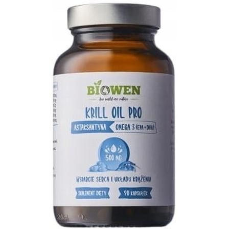 Krill Oil Pro Biowen – olej z kryla arktycznego, 90 kapsułek. Naturalne źródło omega-3, DHA, EPA, fosfolipidów i astaksantyny. Suplement wspierający serce i układ krążenia.
