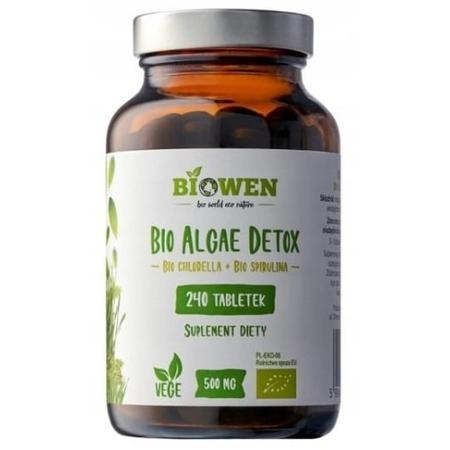 Biowen BIO Algae Detox - 240 tabletekBIO Algae Detox Biowen 240 tabletek – suplement diety z ekologiczną spiruliną i chlorellą, naturalne oczyszczanie organizmu i wsparcie odporności