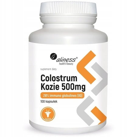 Colostrum kozie Aliness 500 mg – suplement diety – 100 kapsułek z 28% immunoglobulinami – naturalne wsparcie odporności