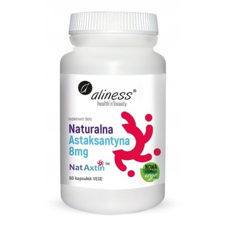 Aliness NatAxtin 8 mg naturalna astaksantyna z alg Haematococcus pluvialis – 60 kapsułek miękkich, superantyoksydant
