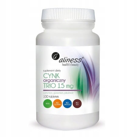 Cynk Organiczny Trio Aliness 100 tabletek – suplement diety z trzema formami cynku, wspierający odporność, skórę i metabolizm