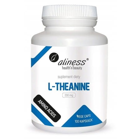 L-Theanine 200 mg Aliness – suplement diety wspomagający relaks, koncentrację i redukcję stresu – kapsułki VEGE bez glutenu i laktozy