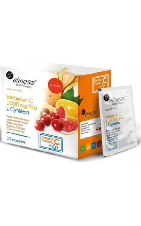 Aliness Witamina C 1000 mg z Cynkiem PLUS – 30 saszetek, suplement wspierający odporność z bioflawonoidami i rutyną