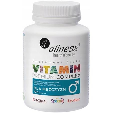 Aliness Vitamin Premium Complex dla mężczyzn – kompleks witamin, minerałów i ekstraktów roślinnych w opakowaniu 120 tabletek – suplement diety wspierający zdrowie i energię mężczyzn