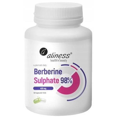 Berberyna siarczanowa Aliness 98% – 400 mg, 60 kapsułek VEGE, suplement diety wspierający poziom glukozy i metabolizm