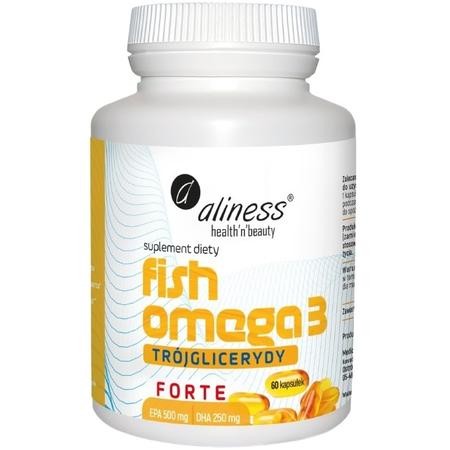 Fish Omega 3 FORTE Trójglicerydy 500/250mg Aliness – naturalny olej rybi w kapsułkach, wysokie stężenie EPA i DHA, 60 kapsułek