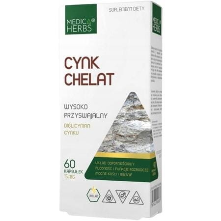 Medica Herbs Cynk Chelat 15 mg 60 kapsułek – diglicynian cynku na odporność i zdrową skórę
